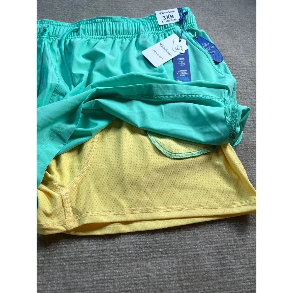 Caribbean Waveliner Mens 3XB Swim Trunks Teal Green 6‎ Inseam Boxer Brief Liner